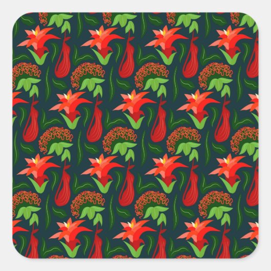 Colourful Exotic Flowers Leaves Pattern-23187 Quadratischer Aufkleber (Vorderseite)