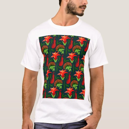 Colourful Exotic Flowers Leaves Pattern-23187 T-Shirt (Vorderseite)