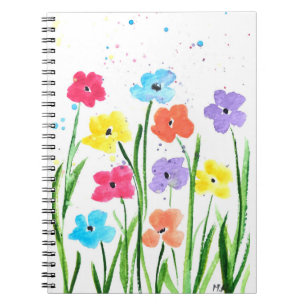 Colourful flowers watercolour Simple Doodles Notizblock