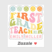 Colourful Fun First Grade Teacher Custom Name Aufkleber (Blatt)