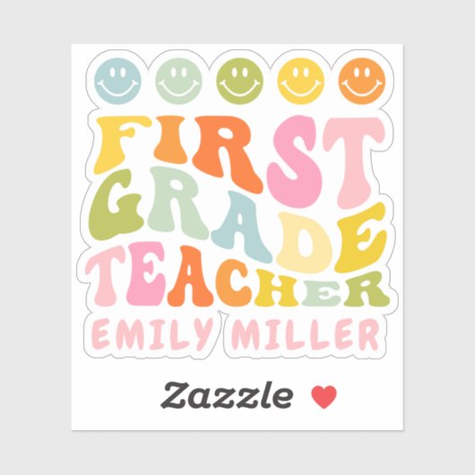 Colourful Fun First Grade Teacher Custom Name Aufkleber (Blatt)