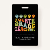 Colourful Fun Fourth Grade Teacher Custom Name Ausweis (Vorderseite)