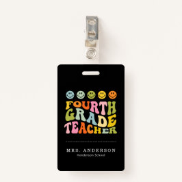 Colourful Fun Fourth Grade Teacher Custom Name Ausweis
