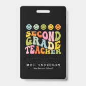 Colourful Fun Second Grade Teacher Custom Name Ausweis (Rückseite)