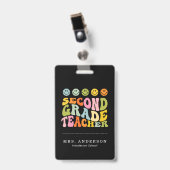 Colourful Fun Second Grade Teacher Custom Name Ausweis (Vorderseite mit Clip)