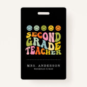 Colourful Fun Second Grade Teacher Custom Name Ausweis (Rückseite)
