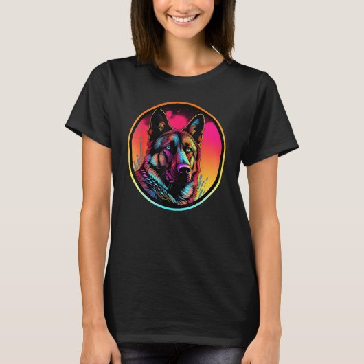 Colourful German Shepherd Dog Dad Mom Graffity T-Shirt (Vorderseite)
