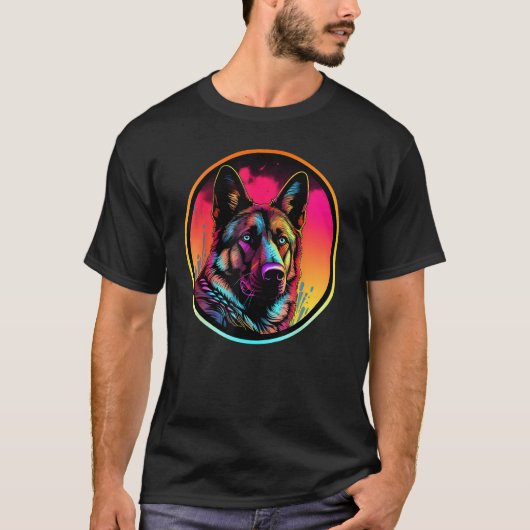 Colourful German Shepherd Dog Dad Mom Graffity T-Shirt (Vorderseite)