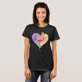 Colourful Heart Pink Flamingo Bird T-Shirt (Vorne ganz)
