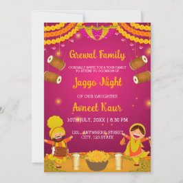 Colourful Jaggo night Invitation Card Einladung