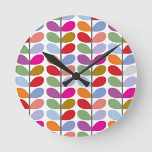 Colourful Leaf Pattern Runde Wanduhr