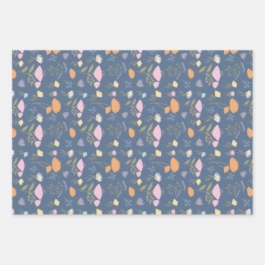 Colourful meadow on blue geschenkpapier set (Vorderseite)