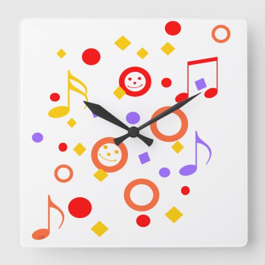 Colourful Music Notes Quadratische Wanduhr (Vorderseite)