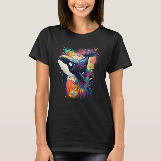 Colourful mystical orca whale watching dolphin pot T-Shirt (Vorderseite)