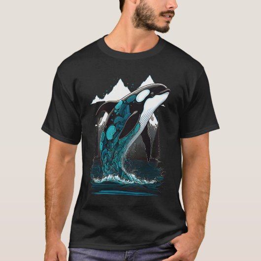 Colourful mystical orca whale watching dolphin pot T-Shirt (Vorderseite)
