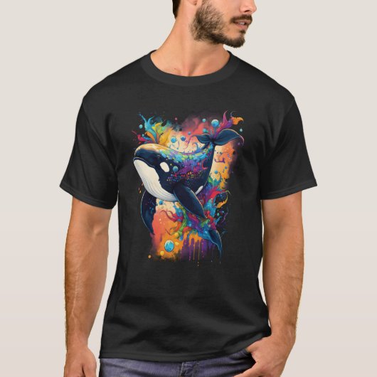 Colourful mystical orca whale watching dolphin pot T-Shirt (Vorderseite)