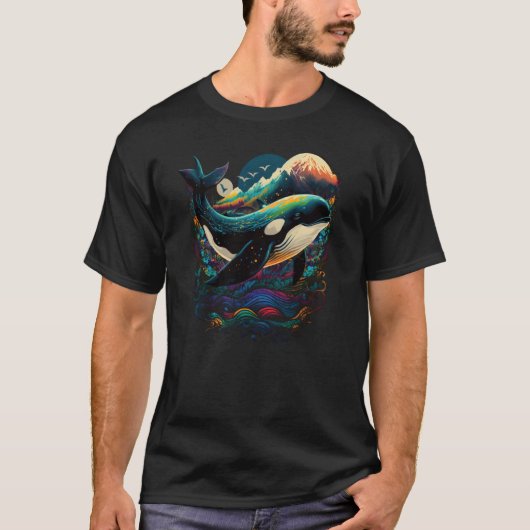 Colourful mystical orca whale watching dolphin pot T-Shirt (Vorderseite)