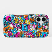 Colourful Neon Robot Pattern iPhone 16 case Hülle (Rückseite (Horizontal))