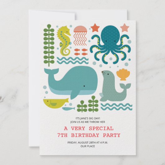 Colourful Ocean theme birthday Einladung (Vorderseite)