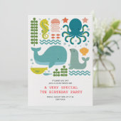 Colourful Ocean theme birthday Einladung (Stehend Vorderseite)