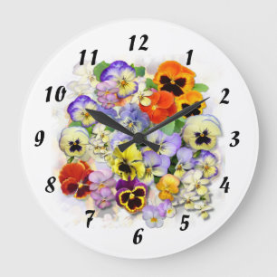 Colourful Pansies Große Wanduhr