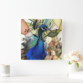 Colourful Peacock Mosaic Clock Quadratische Wanduhr (Zuhause)