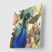 Colourful Peacock Mosaic Clock Quadratische Wanduhr (Winkel)