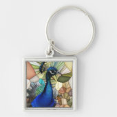 Colourful Peacock Mosaic Square Key Ring Schlüsselanhänger (Vorne)