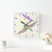 Colourful Pterodactyl Prehistoric Dinosaur Kids Quadratische Wanduhr (Zuhause)