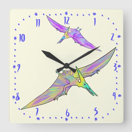 Colourful Pterodactyl Prehistoric Dinosaur Kids Quadratische Wanduhr (Vorderseite)