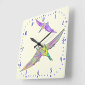 Colourful Pterodactyl Prehistoric Dinosaur Kids Quadratische Wanduhr (Winkel)