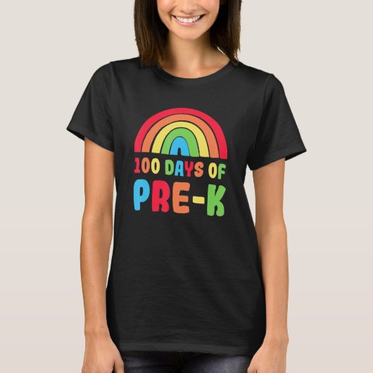 Colourful Rainbow 100 Days Of Pre K Day Of School T-Shirt (Vorderseite)
