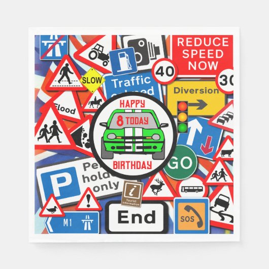 Colourful Road Signs Collage Birthday Party Napkin Serviette (Vorderseite)