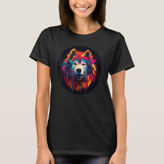 Colourful Samoyed Dog Dad Mom Graffity T-Shirt (Vorderseite)