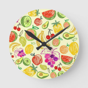 Colourful Sketchy Fruit Abstract Pattern Runde Wanduhr