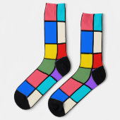 Colourful Square Grid Socks – Retro Geometric Socken (Linkes Detail)