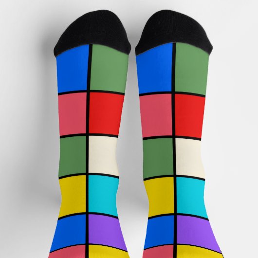 Colourful Square Grid Socks – Retro Geometric Socken (Oben)