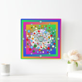 Colourful Vibrant  Rainbow Circles and Dots Quadratische Wanduhr (Zuhause)