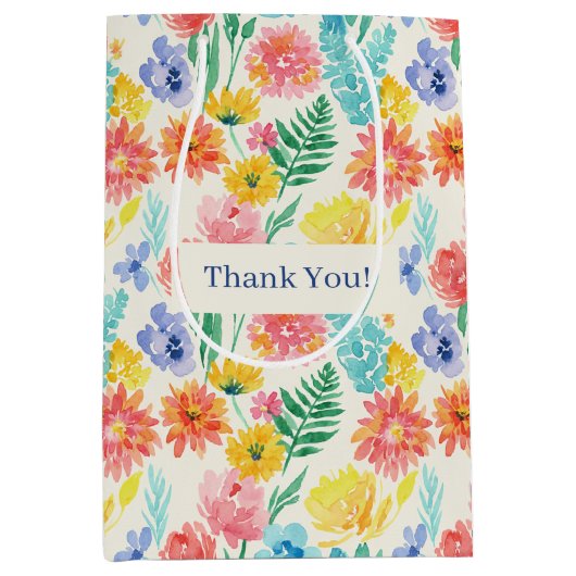Colourful Watercolor Pastel Floral Mittlere Geschenktüte (Vorderseite)