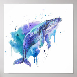 Colourful Whale Watercolour Art Poster