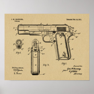 Colt 1911, der die Gewehr-Patent-Kunst zeichnet Poster
