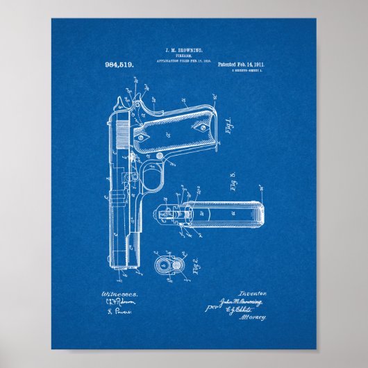 Colt 1911 Gun Patent - Blueprint Poster (Vorne)