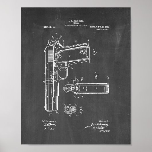 Colt 1911 Gun Patent - Chalkboard Poster (Vorne)