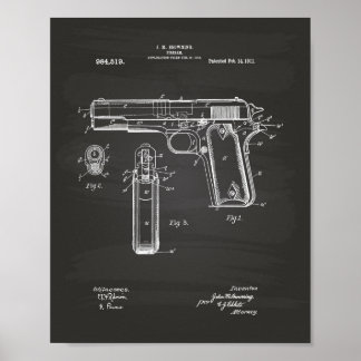Colt .45 1911 Patent Art - Chalkboard Poster