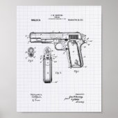 Colt .45 1911 Patent Art - Lined Peper Poster (Vorne)