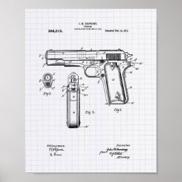 Colt .45 1911 Patent Art - Lined Peper Poster