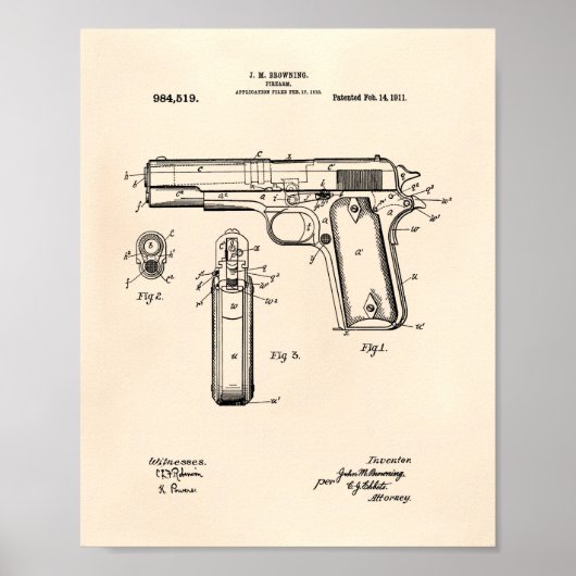 Colt .45 1911 Patent Art - Old Peper Poster (Vorne)
