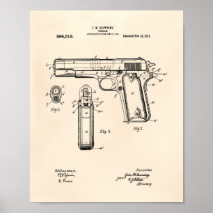 Colt .45 1911 Patent-Kunst - altes Peper Poster