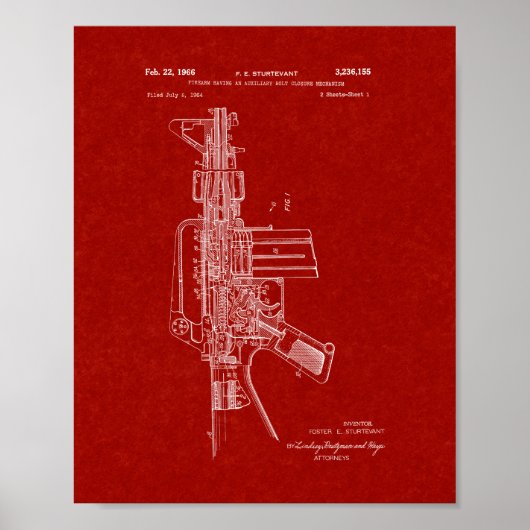 Colt AR-15 Semi-Automatic Rifle Patent - Burgund Poster (Vorne)
