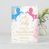 Colt oder filly Boy oder Girl pink blauen Geschlec Einladung (Stehend Vorderseite)